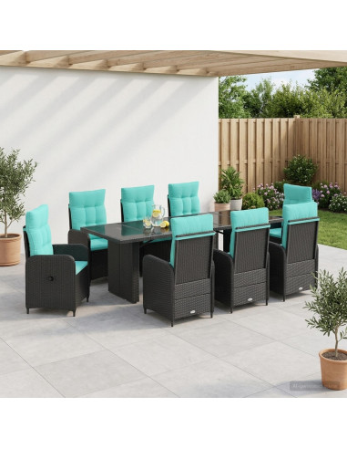 Set da pranzo per esterni 9 pz Nero e Turchese polyrattan