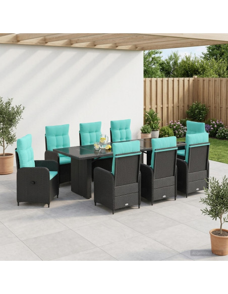 Set da pranzo per esterni 9 pz Nero e Turchese polyrattan
