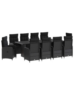 Set da pranzo per esterni 11 pz Nero polyrattan 2