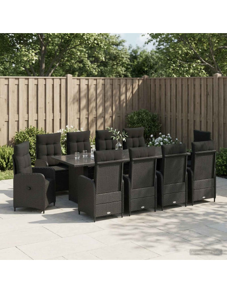 Set da pranzo per esterni 11 pz Nero polyrattan