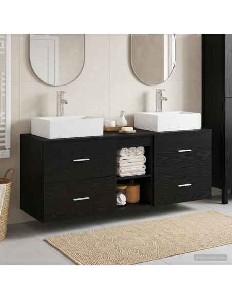 Set di Armadi da Bagno 3 pz Nero 49,5 x 41 x 62,5 cm