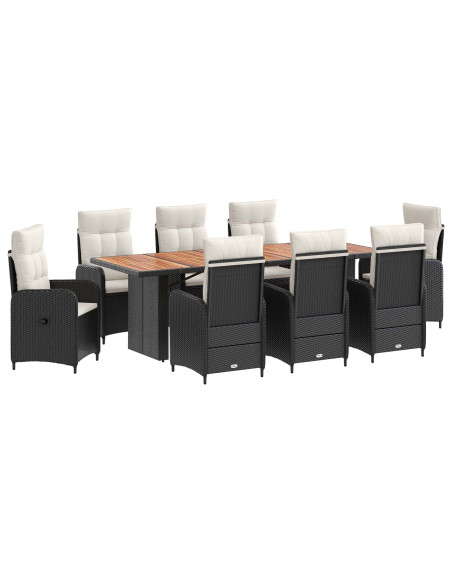 Set da pranzo per esterni 9 pz Nero e Bianco Crema polyrattan