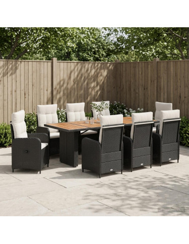 Set da pranzo per esterni 9 pz Nero e Bianco Crema polyrattan