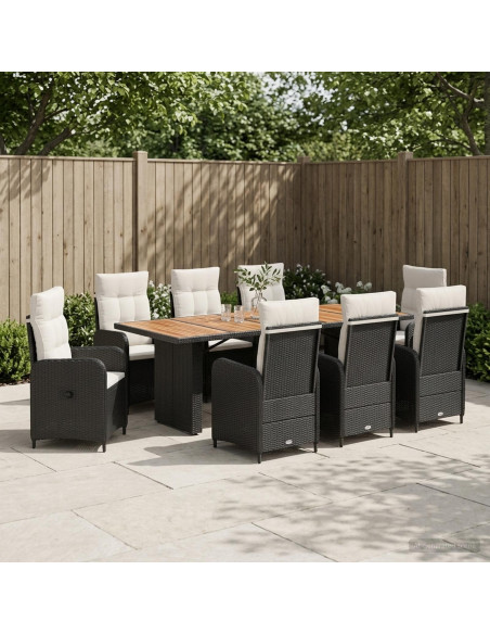 Set da pranzo per esterni 9 pz Nero e Bianco Crema polyrattan