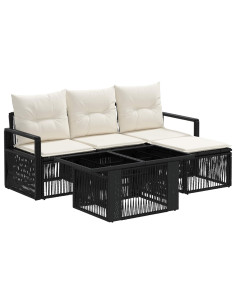 Set Divano da Giardino 5 pz Nero e Bianco Crema polyrattan 2