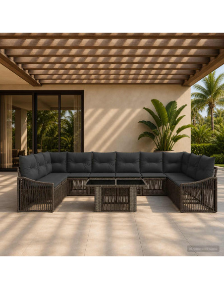 Set Divano da Giardino 11 pz Grigio e Grigio Scuro polyrattan