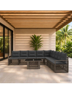 Set Divano da Giardino 10 pz Grigio e Grigio Scuro polyrattan