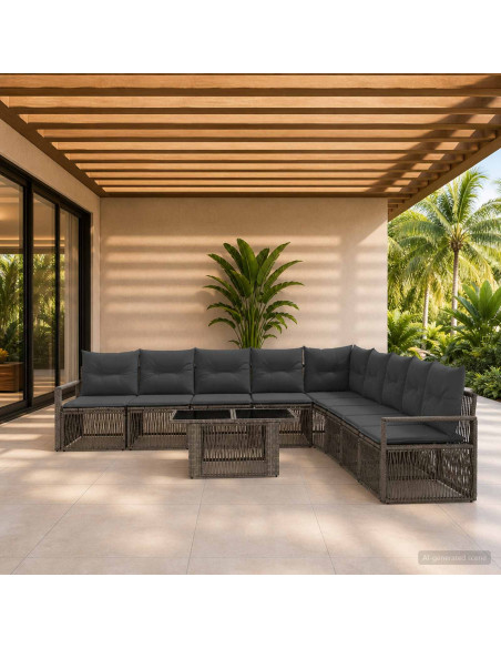Set Divano da Giardino 10 pz Grigio e Grigio Scuro polyrattan
