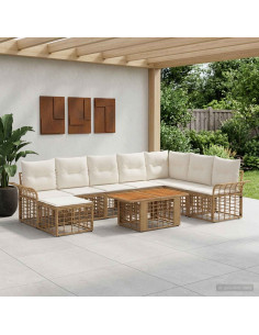 Set Divano da Giardino 9 pz Naturale e Bianco Crema polyrattan