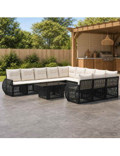 Set Divano da Giardino 12 pz Nero e Bianco Crema polyrattan