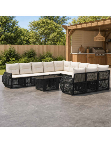 Set Divano da Giardino 12 pz Nero e Bianco Crema polyrattan