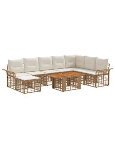 Set Divano da Giardino 9 pz Naturale e Bianco Crema polyrattan 2