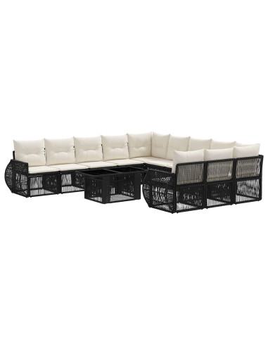 Set Divano da Giardino 12 pz Nero e Bianco Crema polyrattan