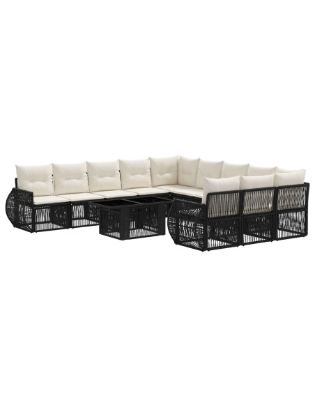 Set Divano da Giardino 12 pz Nero e Bianco Crema polyrattan