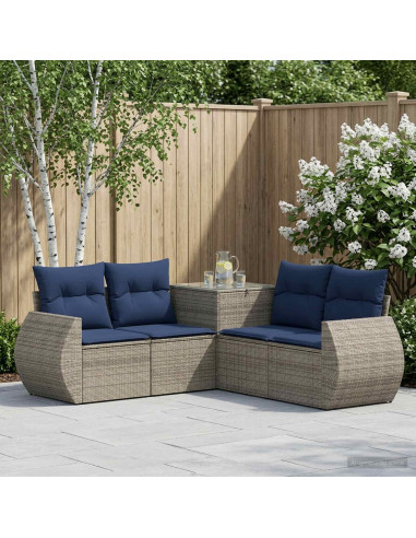 Set di divani 5 pz Grigio e Blu Navy Rattan sintetico e Acciaio