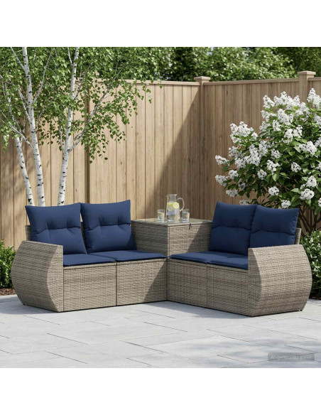 Set di divani 5 pz Grigio e Blu Navy Rattan sintetico e Acciaio