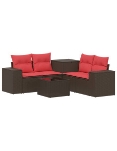 Set di divani 6 pz Marrone e Rosso Rattan sintetico e Acciaio 2