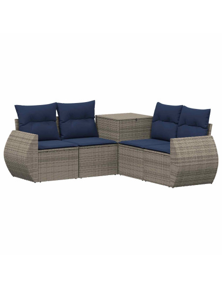 Set di divani 5 pz Grigio e Blu Navy Rattan sintetico e Acciaio
