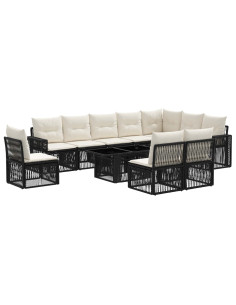 Set Divano da Giardino 11 pz Nero e Bianco Crema polyrattan 2