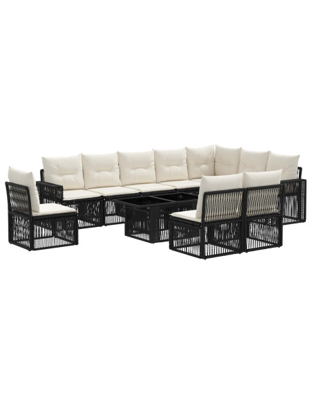 Set Divano da Giardino 11 pz Nero e Bianco Crema polyrattan