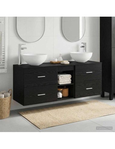 Set di Armadi da Bagno 3 pz Rovere Nero 49,5 x 41 x 64,5 cm