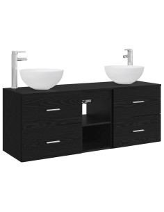 Set di Armadi da Bagno 3 pz Rovere Nero 49,5 x 41 x 64,5 cm 2