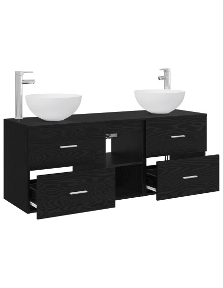 Set di Armadi da Bagno 3 pz Rovere Nero 49,5 x 41 x 64,5 cm