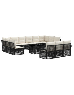 Set Divano da Giardino 14 pz Nero e Bianco Crema polyrattan 2