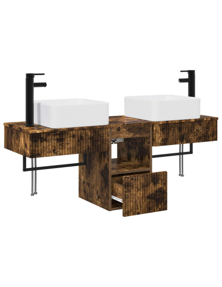 Set di Armadi da Bagno 3 pz Rovere Fumo 53 x 35 x 39 cm