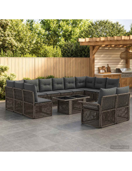 Set Divano da Giardino 13 pz Grigio e Grigio Scuro polyrattan