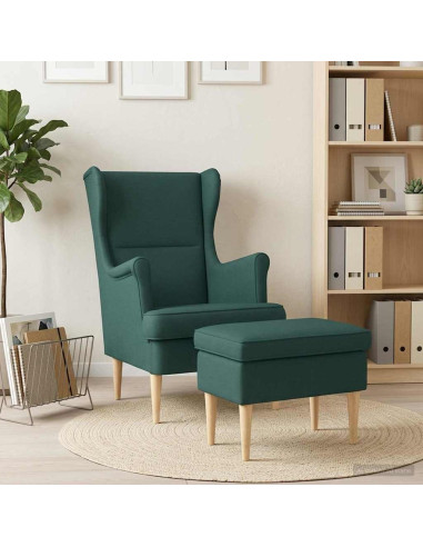 Poltrona con Ottomano 2 pz Verde Scuro Tessuto