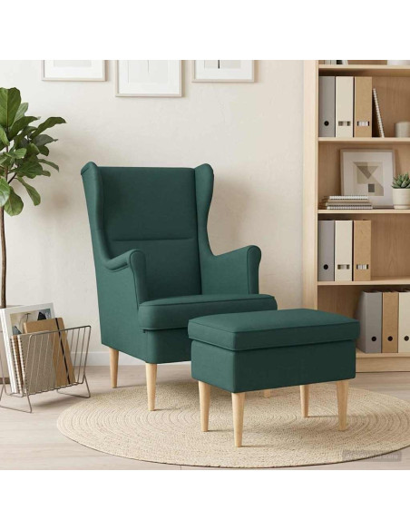 Poltrona con Ottomano 2 pz Verde Scuro Tessuto