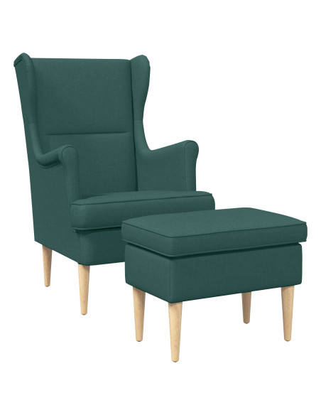 Poltrona con Ottomano 2 pz Verde Scuro Tessuto
