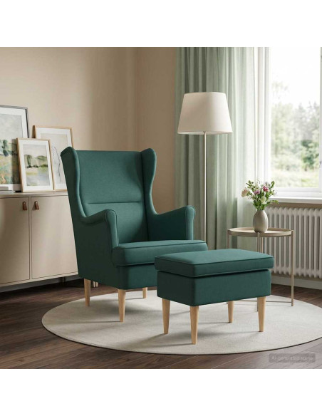Poltrona con Ottomano 2 pz Verde Scuro Tessuto