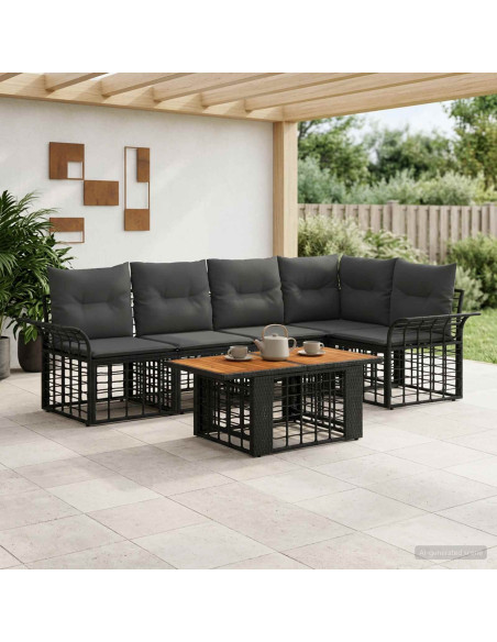 Set Divano da Giardino 6 pz Nero e Grigio scuro polyrattan