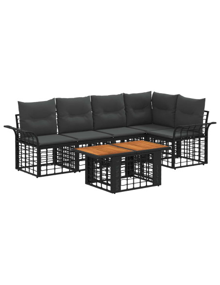 Set Divano da Giardino 6 pz Nero e Grigio scuro polyrattan