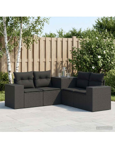 Set di divani 5 pz Nero Rattan sintetico e Acciaio