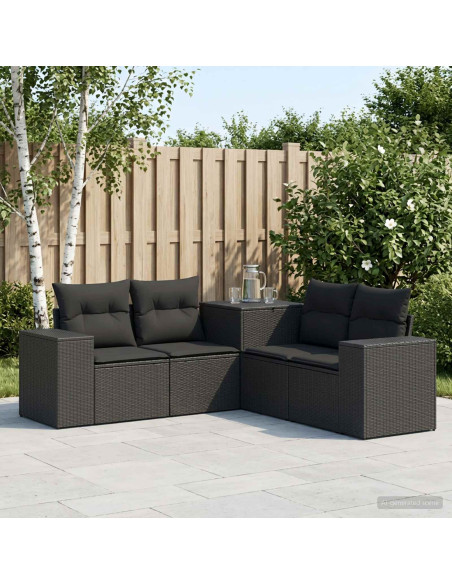 Set di divani 5 pz Nero Rattan sintetico e Acciaio