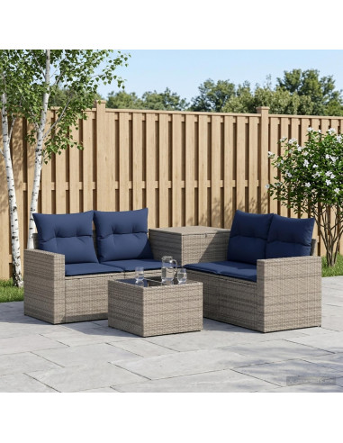 Set di divani 6 pz Grigio e Blu Navy Rattan sintetico e Acciaio