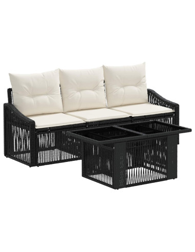 Set Divano da Giardino 4 pz Nero e Bianco Crema polyrattan