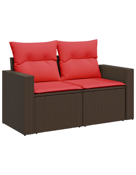 Set di divani 6 pz Marrone e Rosso Rattan sintetico e Acciaio