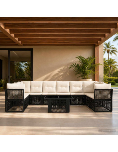 Set Divano da Giardino 11 pz Nero polyrattan