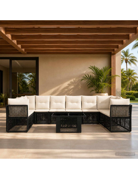 Set Divano da Giardino 11 pz Nero polyrattan