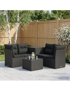Set di divani 6 pz Nero Rattan sintetico e Acciaio