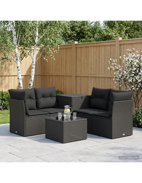 Set di divani 6 pz Nero Rattan sintetico e Acciaio