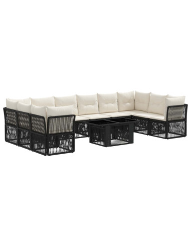 Set Divano da Giardino 11 pz Nero polyrattan
