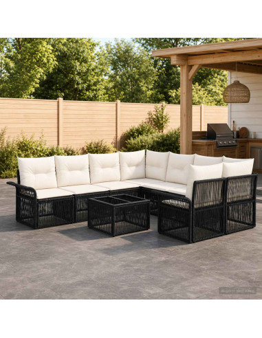 Set Divano da Giardino 9 pz Nero polyrattan