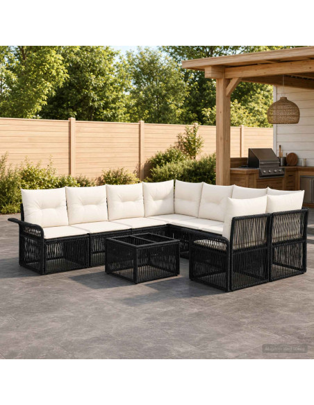 Set Divano da Giardino 9 pz Nero polyrattan