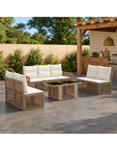 Set Divano da Giardino 8 pz Beige e Bianco Crema polyrattan