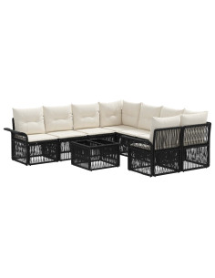 Set Divano da Giardino 9 pz Nero polyrattan 2